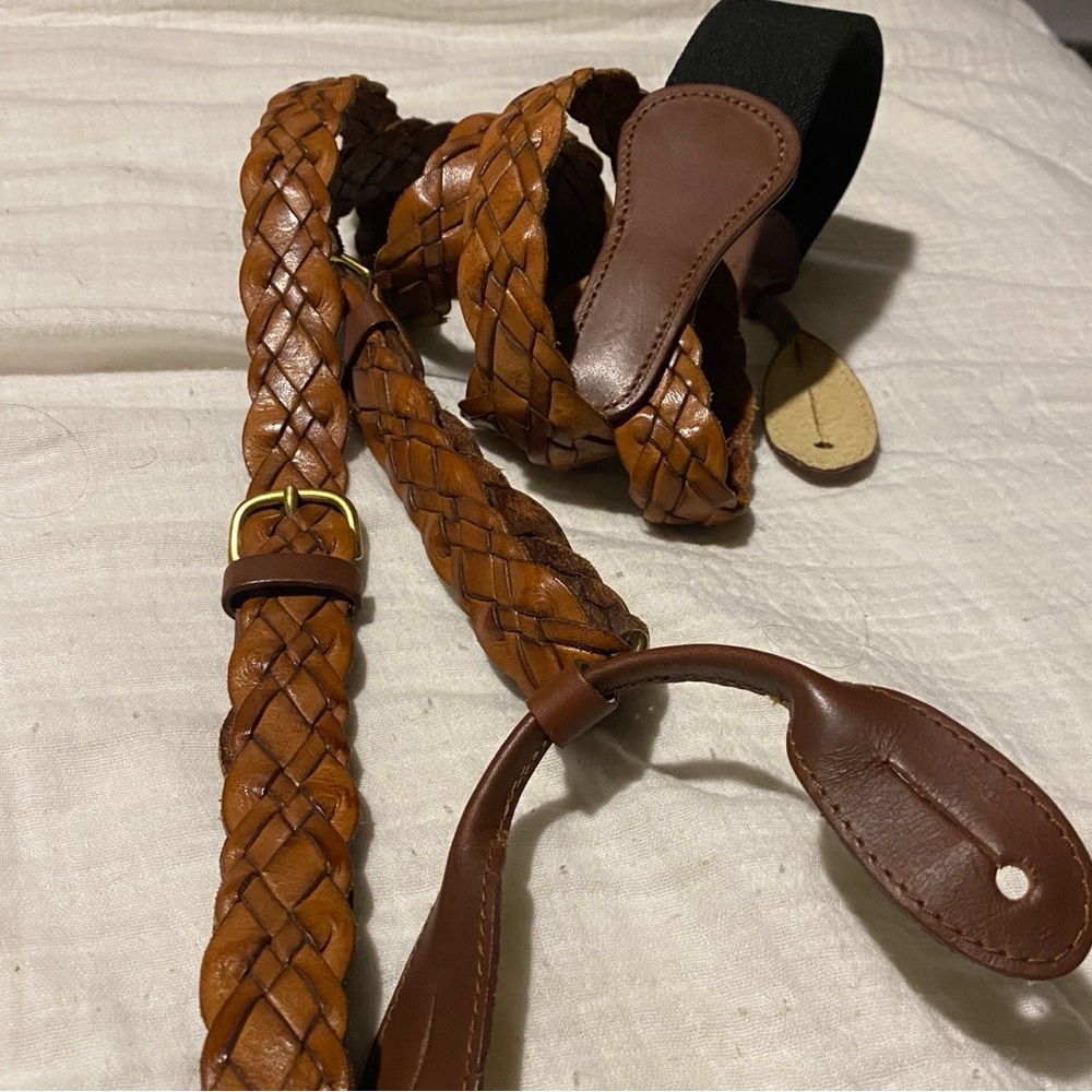 COACH men's leather woven braided suspenders button adjustable brown dress suit - Picture 3 of 5